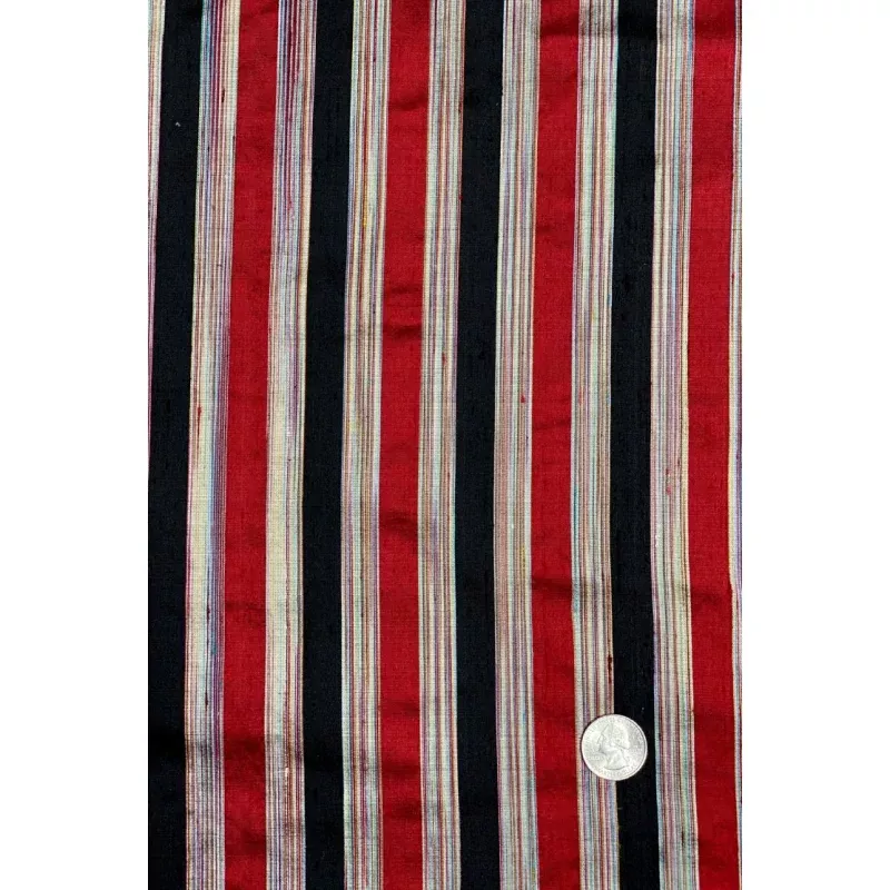 Black Red 13 Striped Silk Shantung