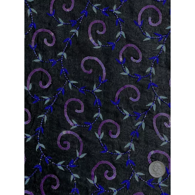 Black Sequin & Beads on Chiffon JEC-159-2 Fabric