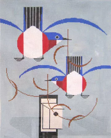 Charley Harper Needlepoint – Blue Bird Bungalow