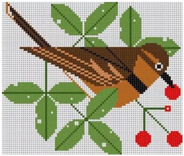 Charley Harper Needlepoint – Varied Thrush