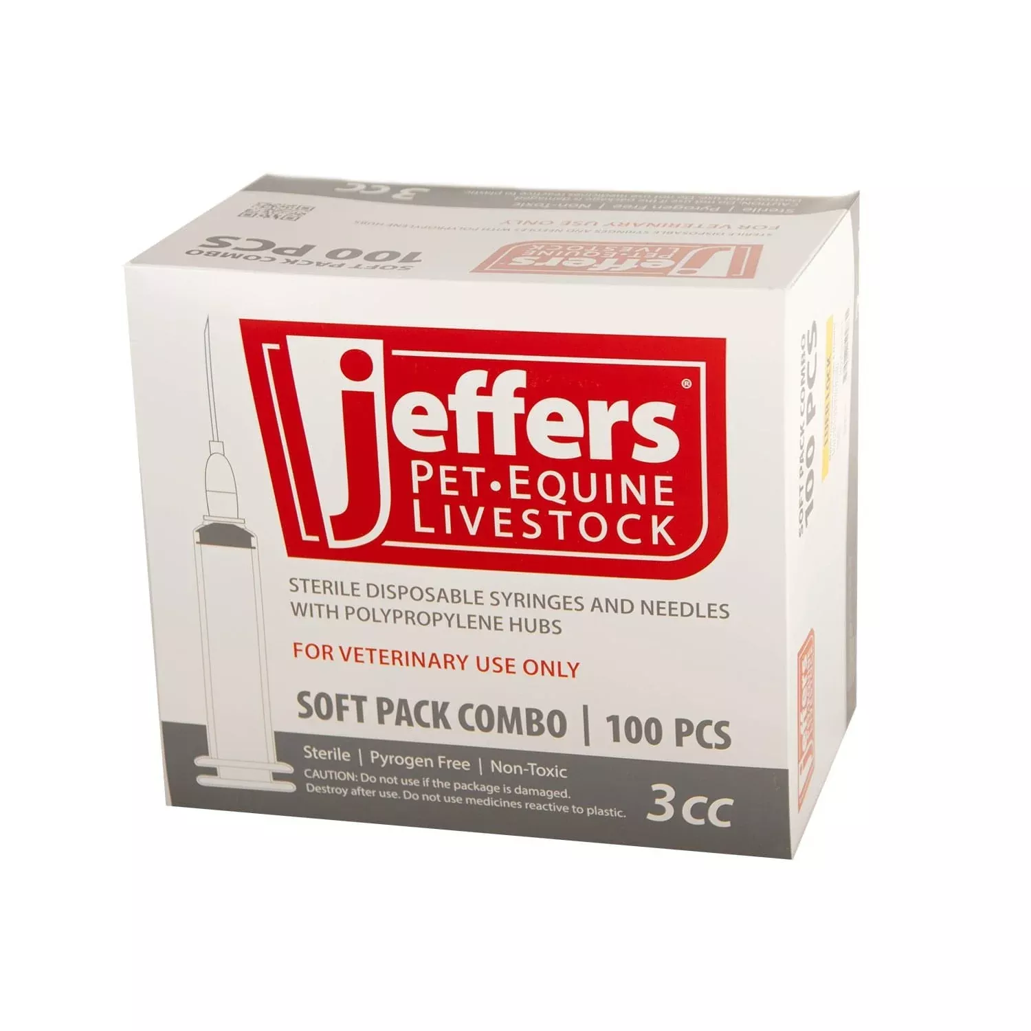 Jeffers Luer Lock Syringe /Needle Combo, Box of 100