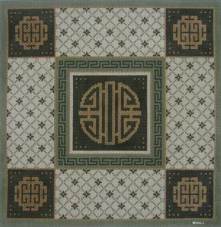 JP Needlepoint – Coins w/Green Oriental Borders