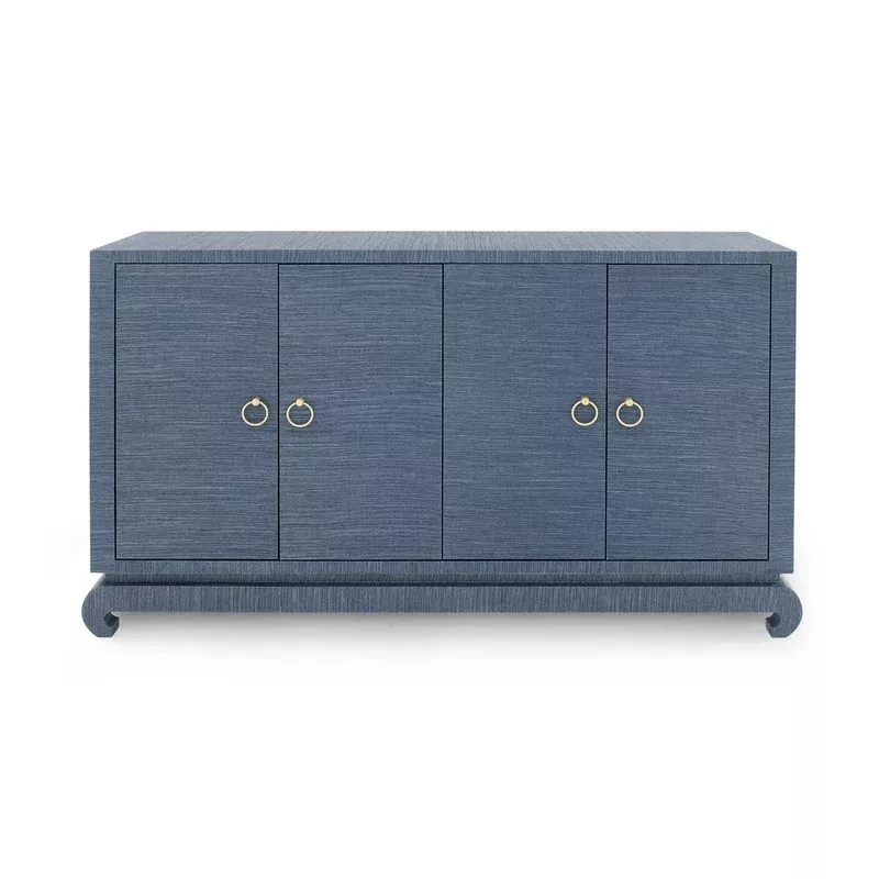 Lacquered Navy Grasscloth Cabinet