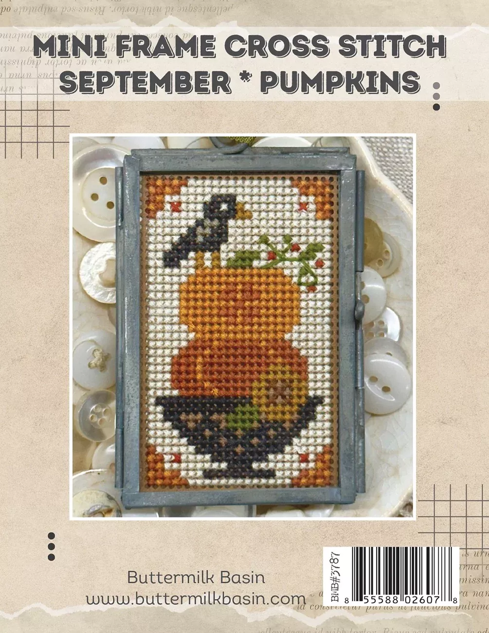 Mini Frame Cross Stitch September Pumpkins