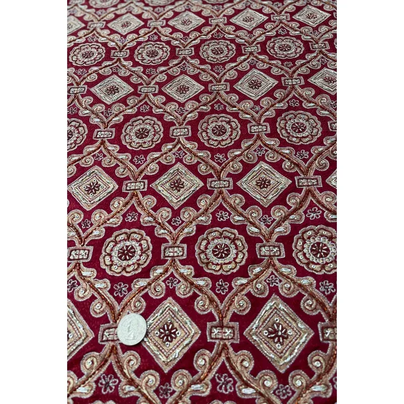 Orange Silver Embroidery on Red Pink