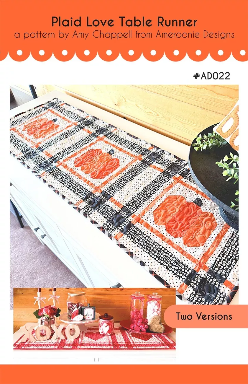 Plaid Love and pumpkin Table Runner