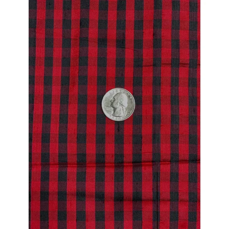 Red Black Gingham Shantung 686 Fabric