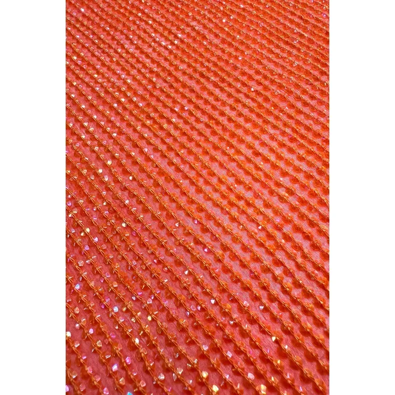 Red Orange Sequin & Beads on Silk Chiffon JEC-200-13