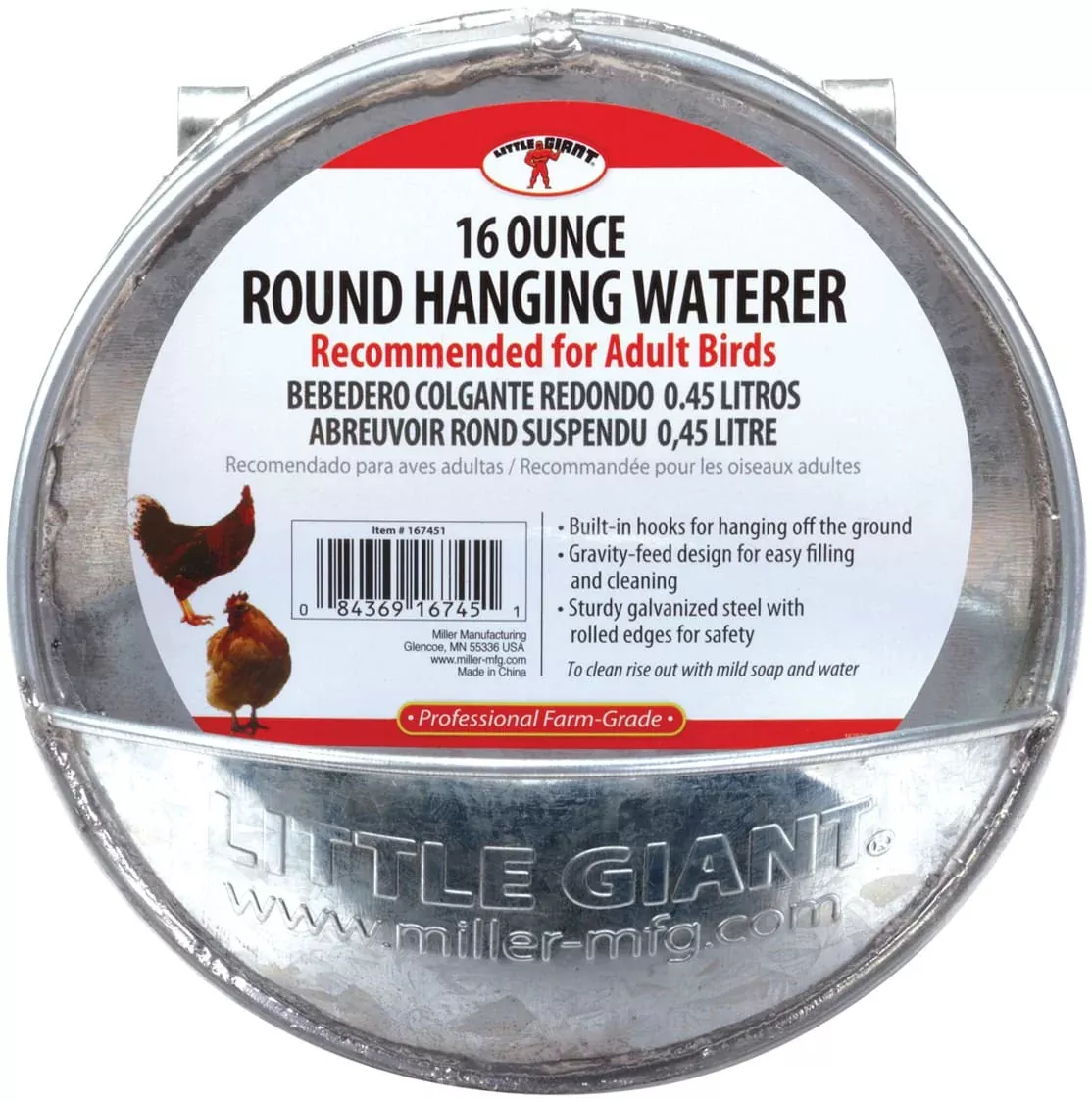 Round Hanging Chicken Waterer, 16 oz