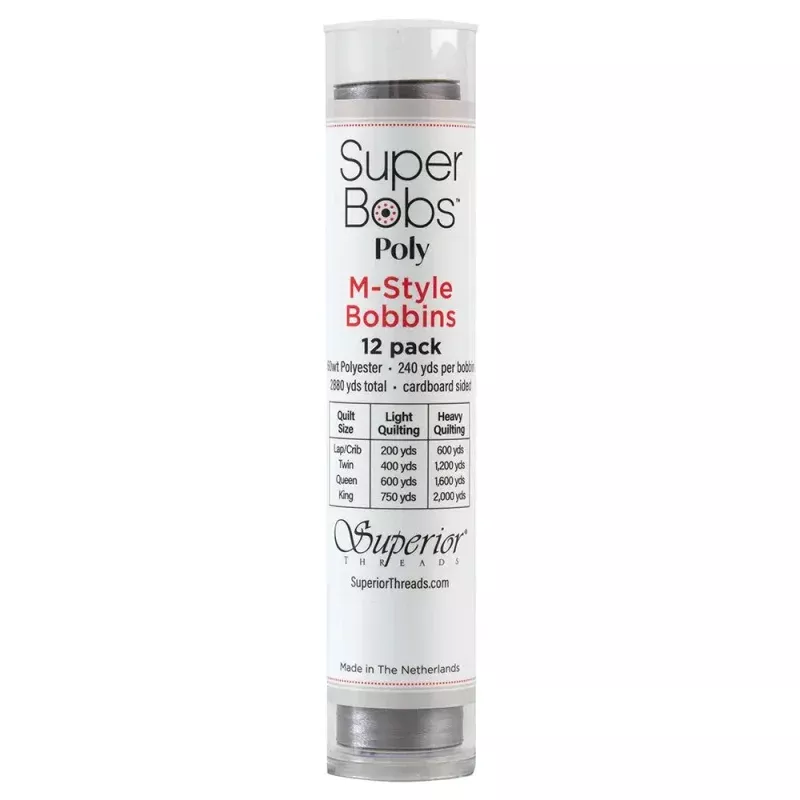 Super Bobs Poly #622 Gray (M-Style) 12 pack pre-wound bobbins