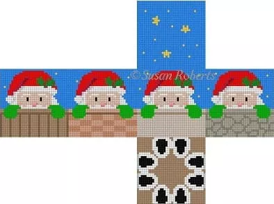 Susan Roberts Needlepoint – Santa Peeking Cube Ornament