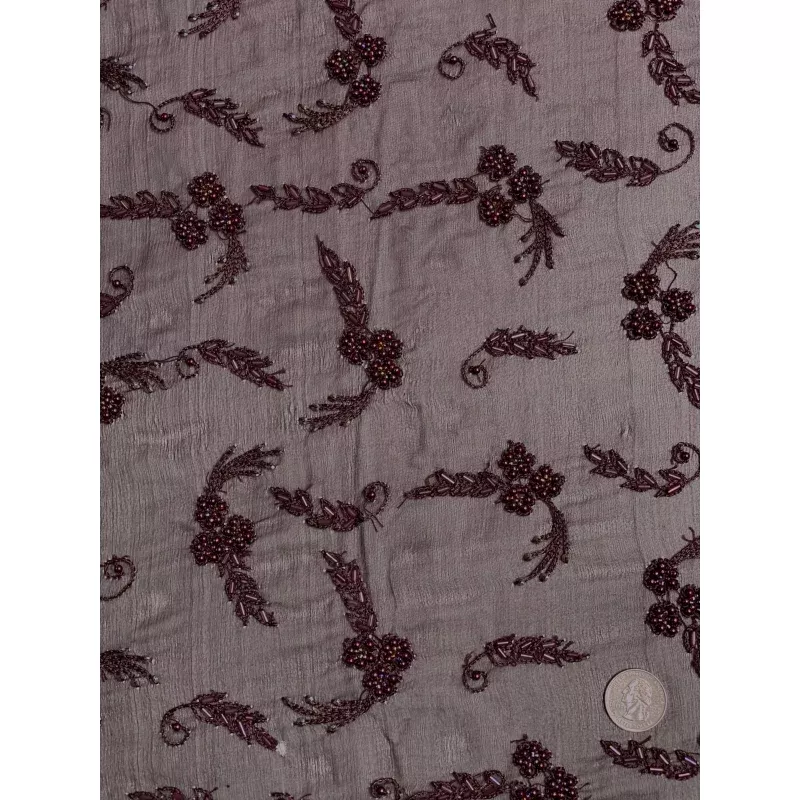 Wine Sequin & Beads On Chiffon JEC-122-10 Fabric